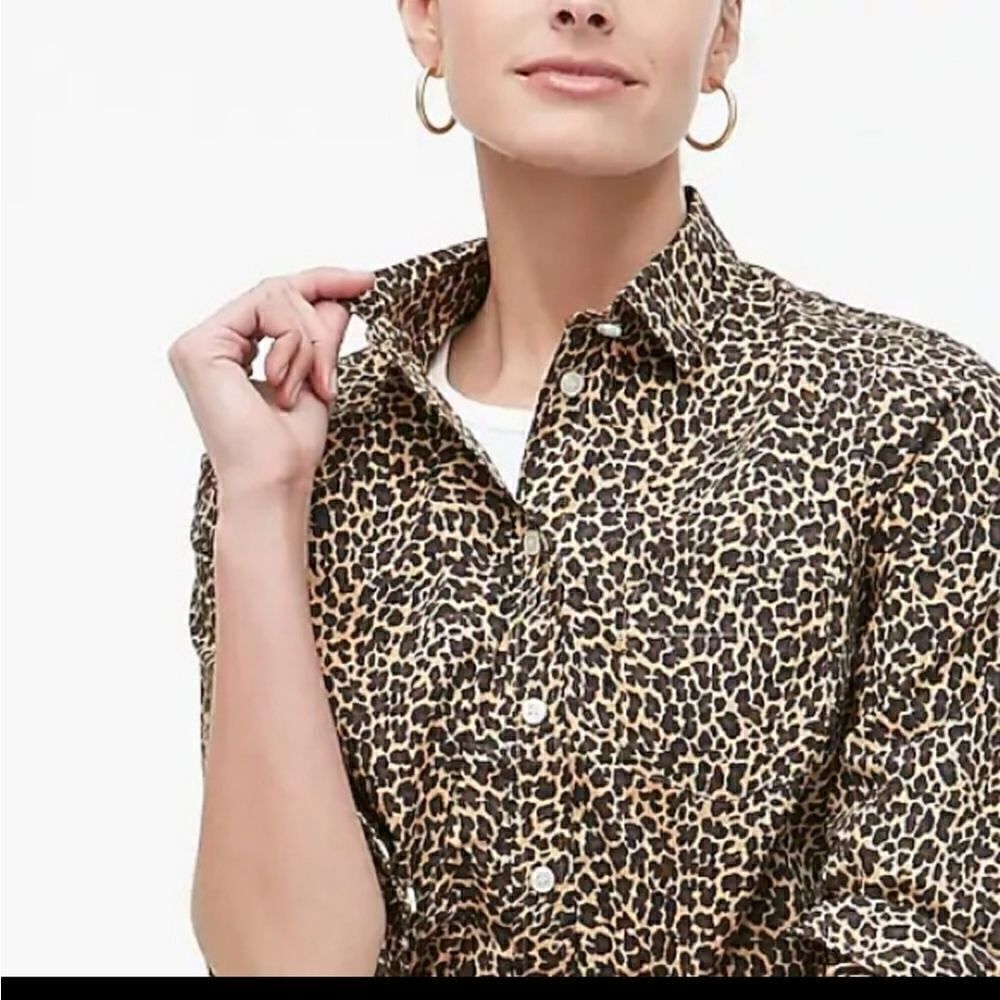 J CREW  Cotton Leopard Button Down - Picture 2 of 14